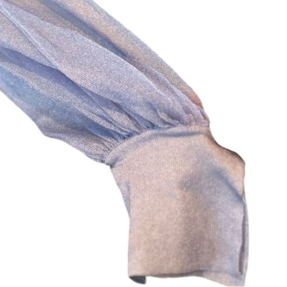 Zara NWOT Sheer Shimmering Long Sleeve Blouse in Lavender in Size Medium - Picture 5 of 10